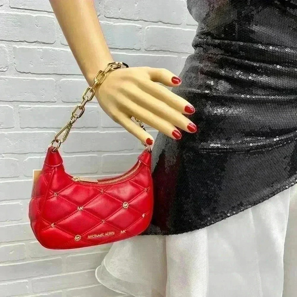 Michael Kors Cora Extra-Small Quilted Shoulder Bag Bright Red - Picture 1 of 11